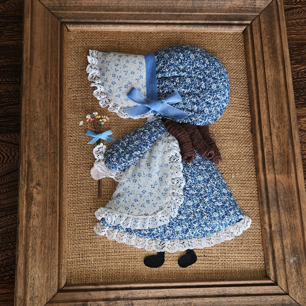 Vintage (1970s) Holly Hobbie Framed Hanging Decor.